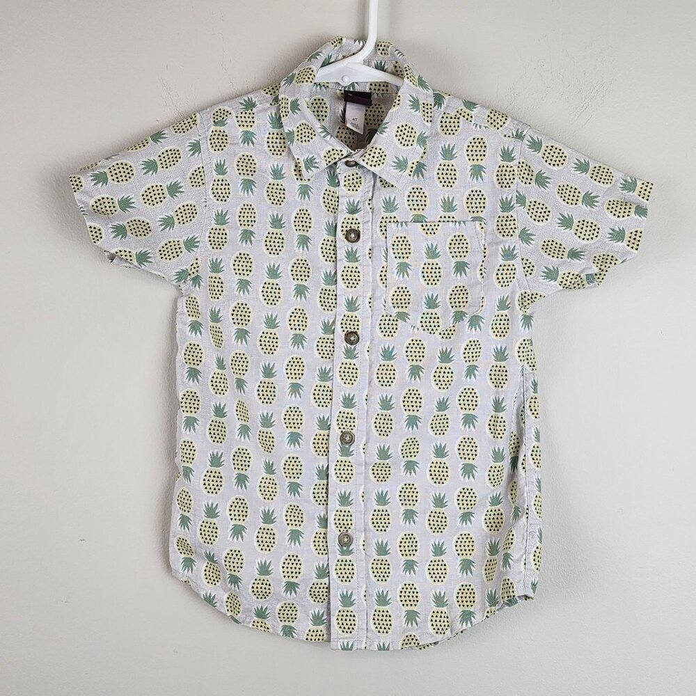 Tea Collection boy 4 T linen blend pineapple short sleeve shirt cruise vacation